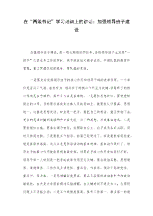 在“两级书记”学习培训上的讲话：加强领导班子建设.docx