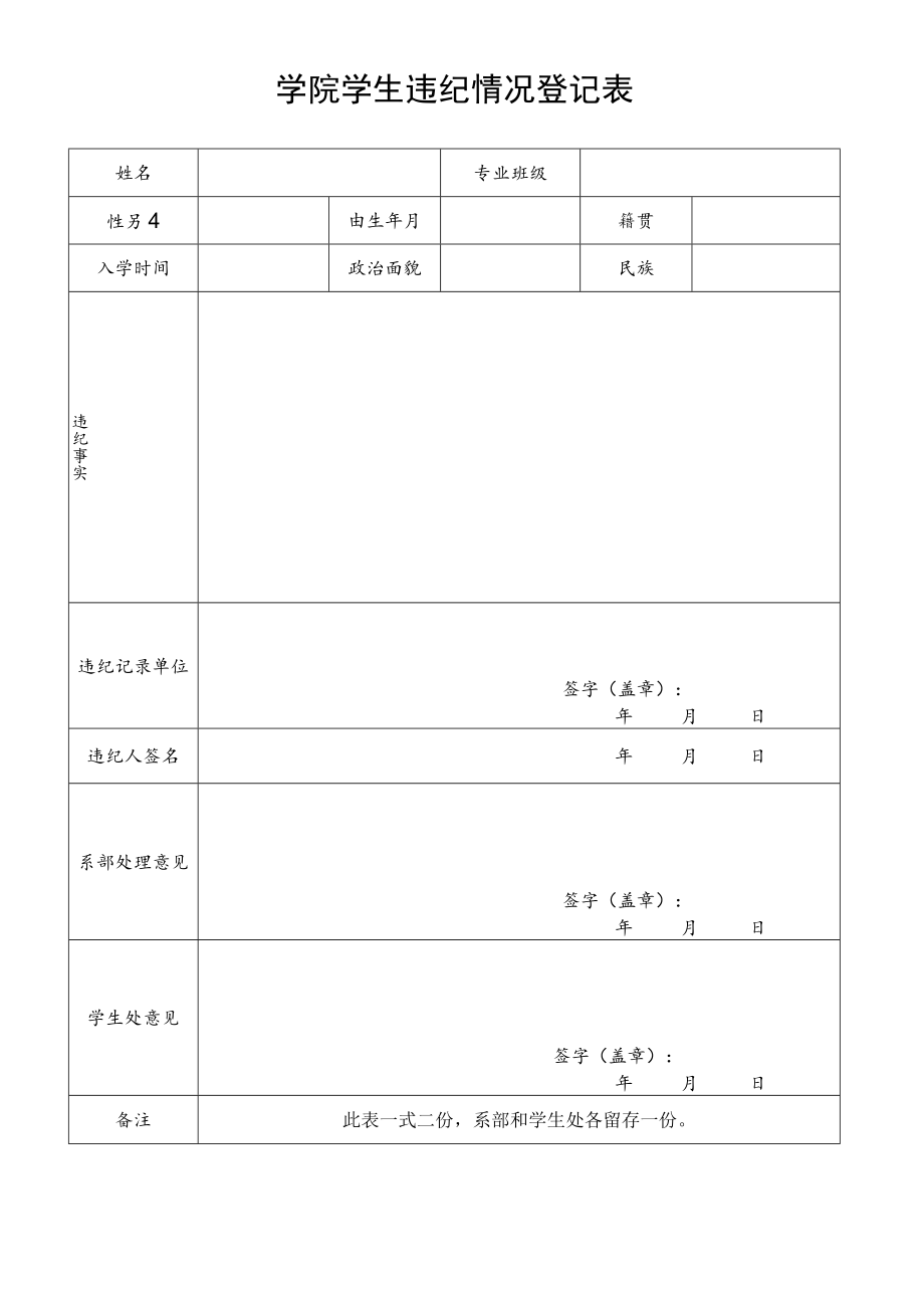 学院学生违纪情况登记表.docx_第1页