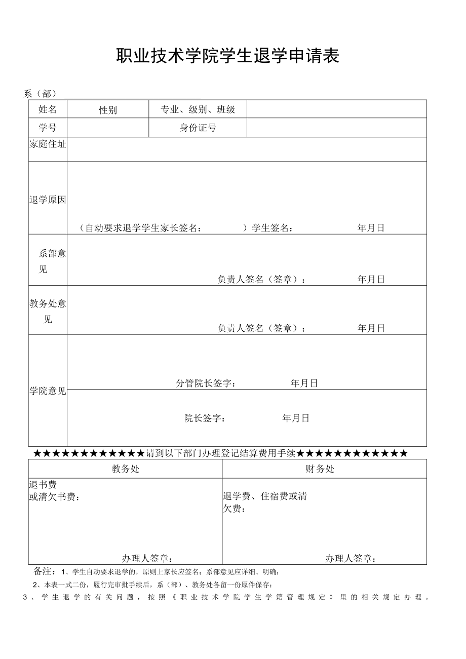 职业技术学院学生退学申请表.docx_第1页