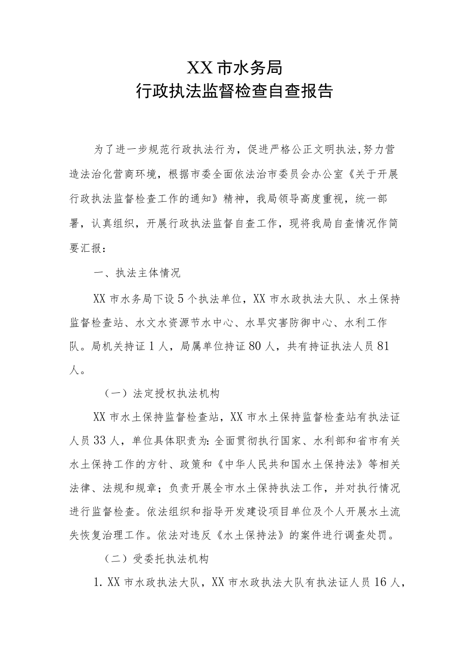 水行政执法监督检查自查报告.docx_第1页