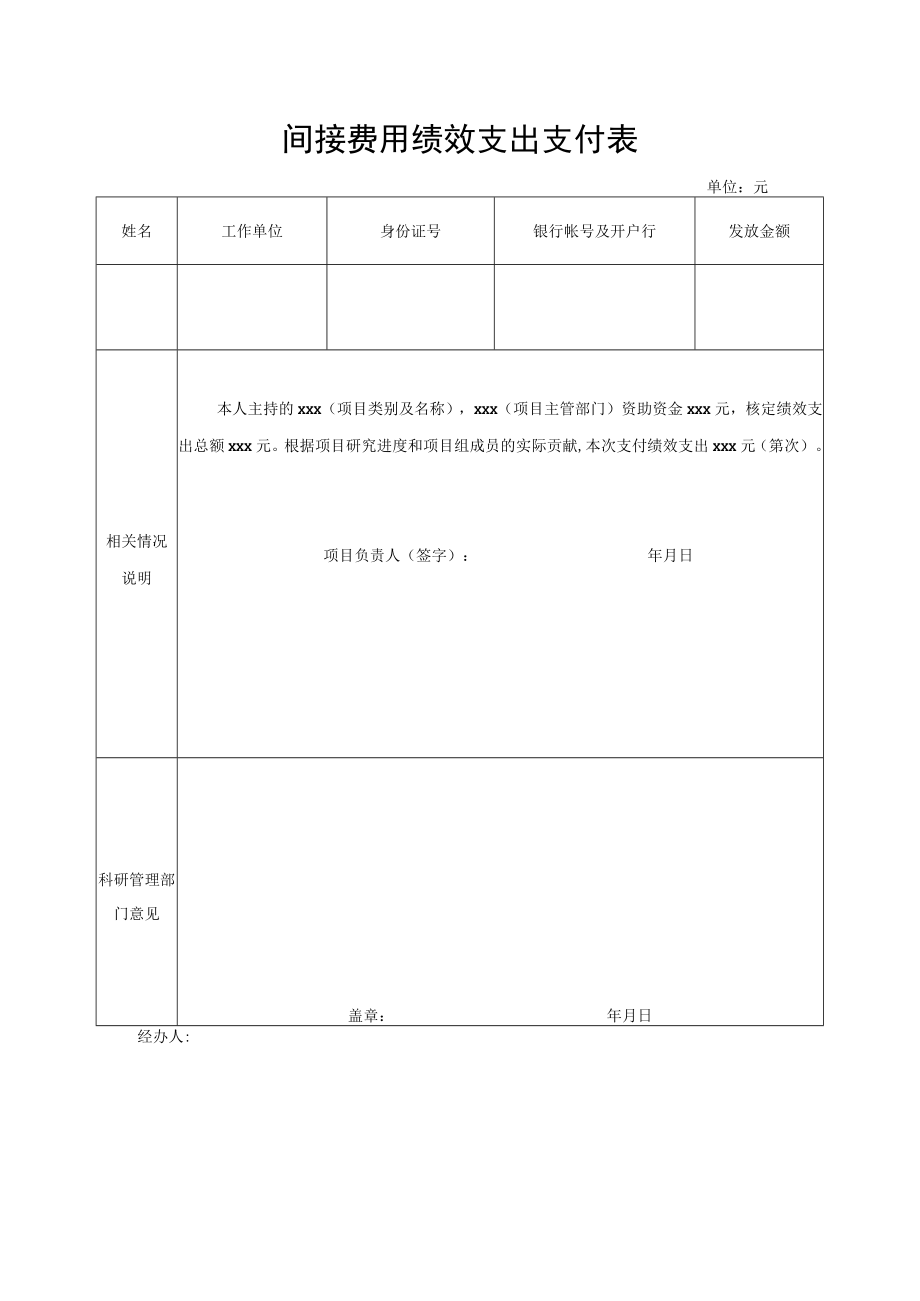 间接费用绩效支出支付表.docx_第1页