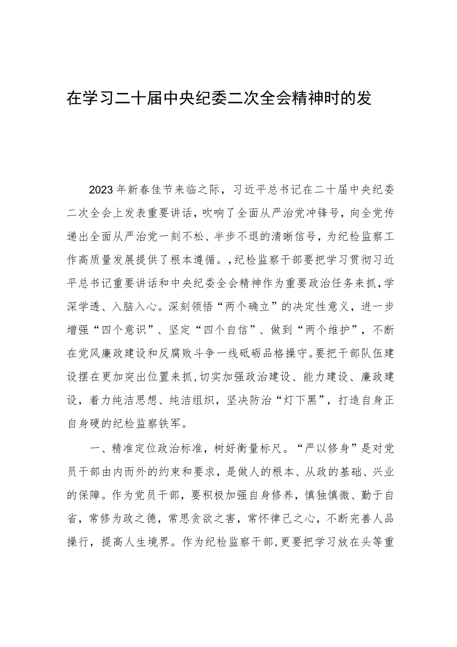 在学习二十届中央纪委二次全会精神时的发言.docx_第1页