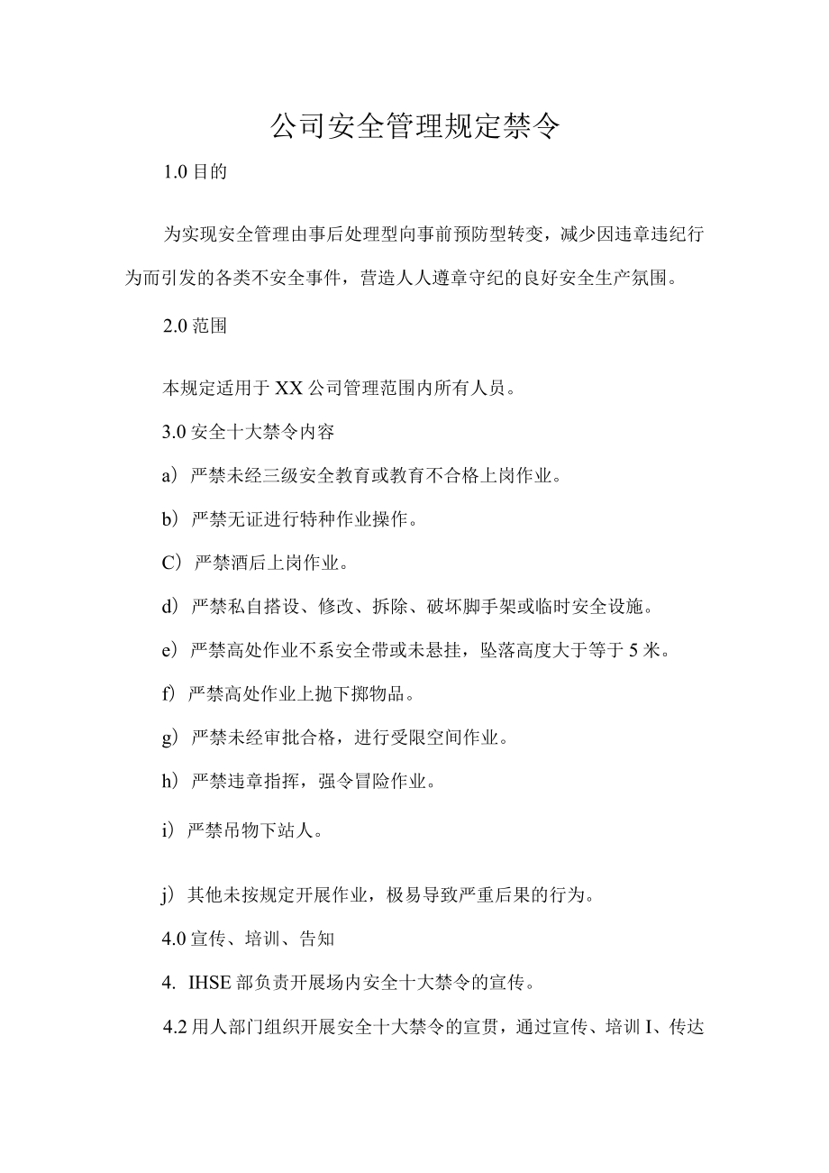 公司安全管理规定禁令.docx_第1页