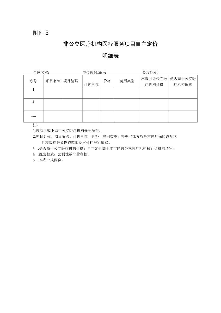 附件5非公立医疗机构医疗服务项目自主定价明细表.docx_第1页