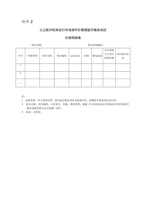 附件2公立医疗机构实行市场调节价管理医疗服务项目价格明细表.docx