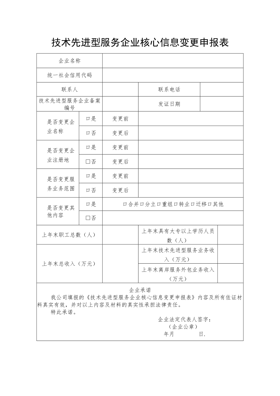 技术先进型服务企业核心信息变更申报表.docx_第1页