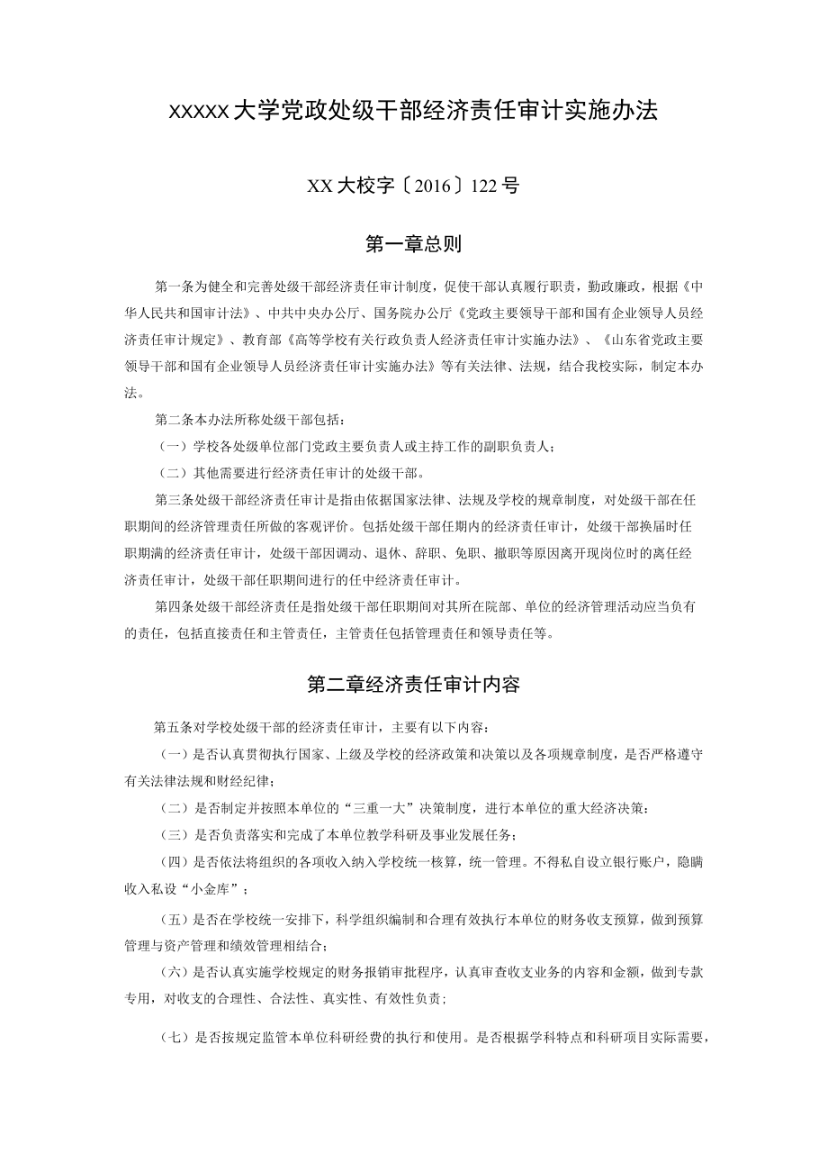 XXXXX大学党政处级干部经济责任审计实施办法.docx_第1页