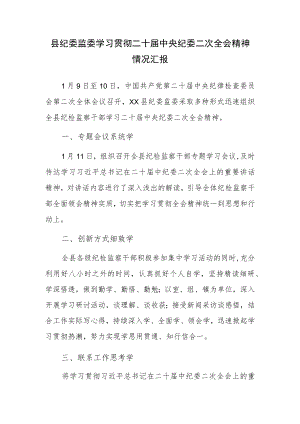 县纪委监委学习贯彻二十届中央纪委二次全会精神情况汇报.docx