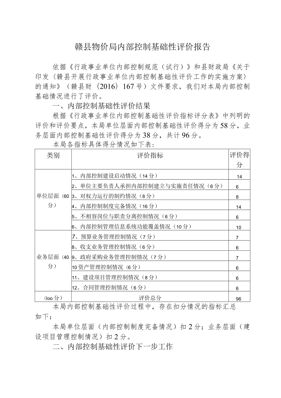 赣县物价局内部控制基础性评价报告.docx_第1页