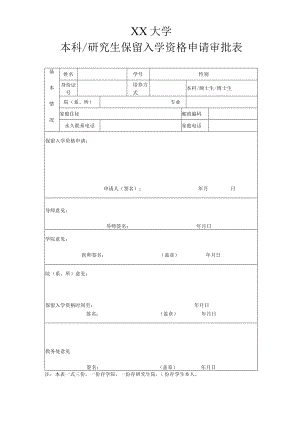 XX大学本科 研究生保留入学资格申请审批表.docx