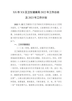 XX市XX区卫生健康局2022年工作总结及2023年工作计划.docx