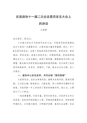 王俊卿：在县政协十一届二次会议委员发言大会上的讲话（20221225）.docx