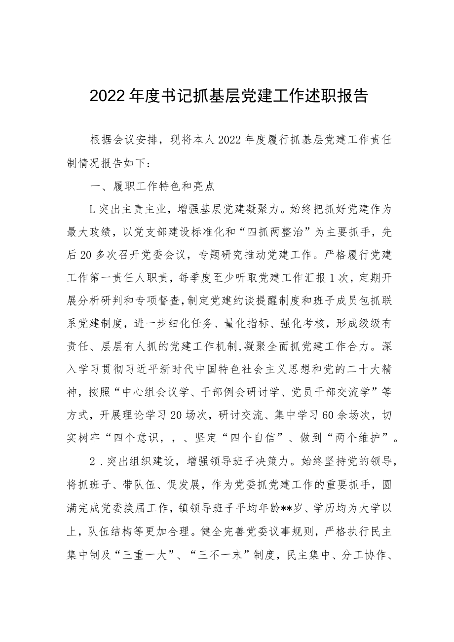 2022年度书记抓基层党建工作述职报告.docx_第1页