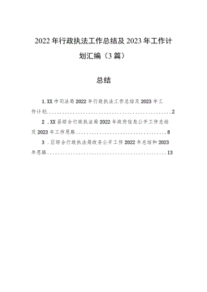 2022年行政执法工作总结及2023年工作计划汇编（3篇）.docx