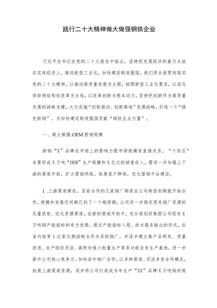 践行二十大精神 做大做强钢铁企业.docx_第1页