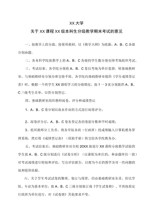 XX大学关于XX课程XX级本科生分级教学期末考试的意见.docx