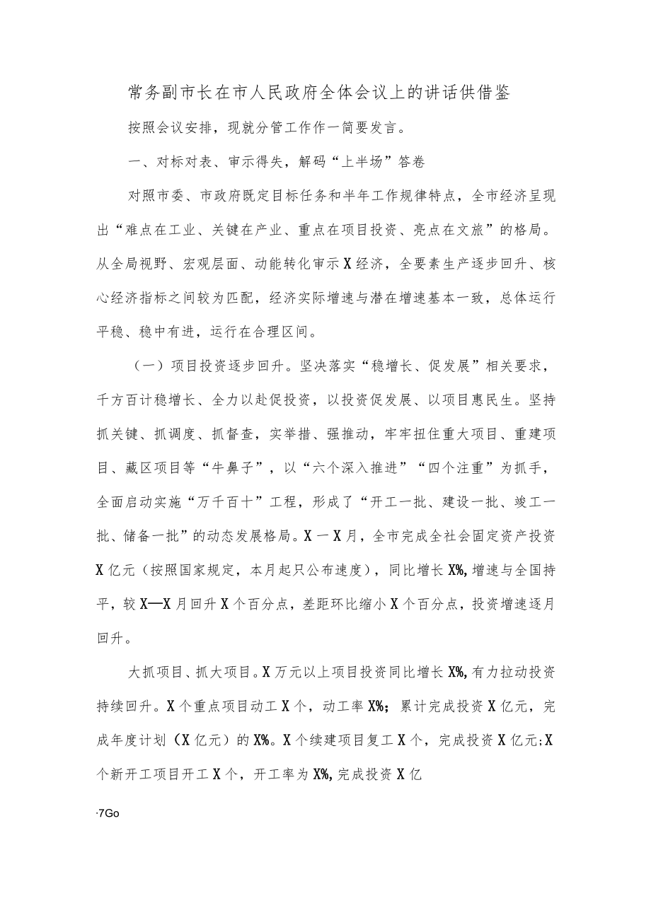 常务副市长在市人民政府全体会议上的讲话供借鉴.docx_第1页