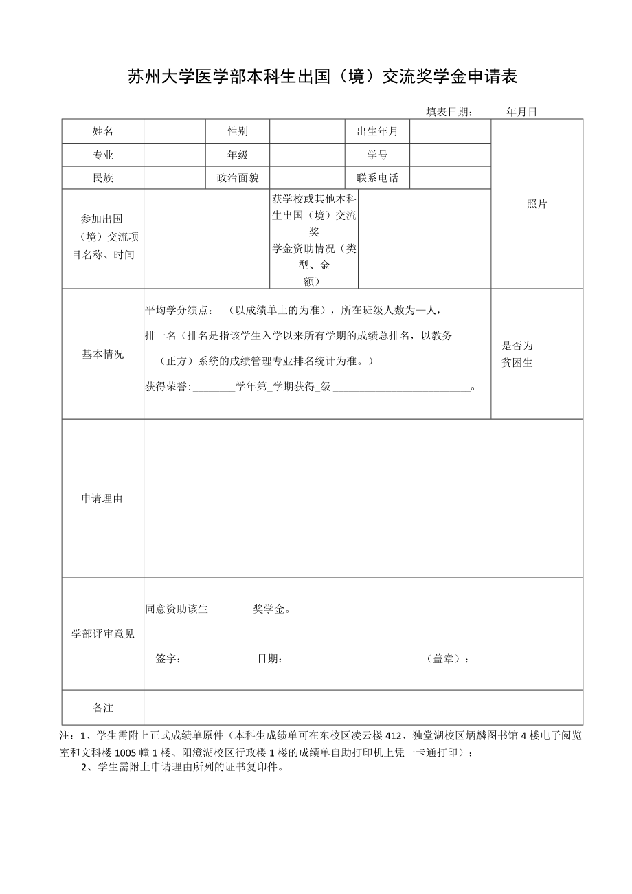 苏州大学本科生海外交流奖学金申请审批表.docx_第1页