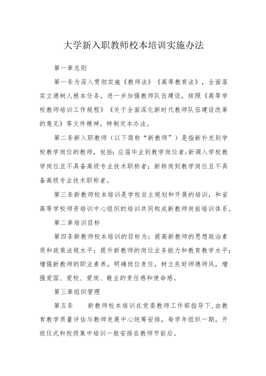 大学新入职教师校本培训实施办法.docx_第1页