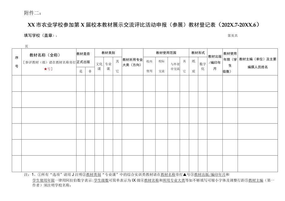 XX农林学校关于组织申报XX市中等职业学校第X届校本教材展示交流评比活动的通知.docx_第3页