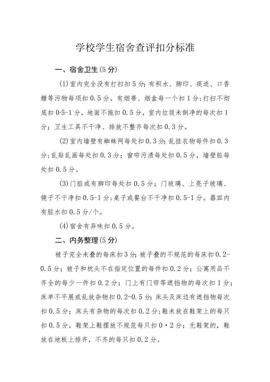 学校学生宿舍查评扣分标准.docx_第1页