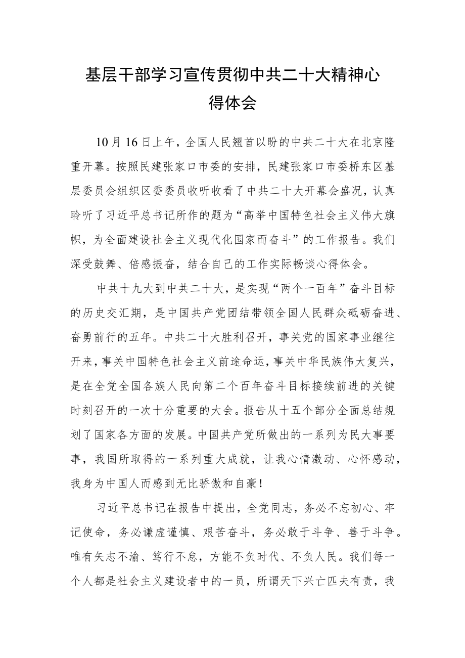 基层干部学习宣传贯彻中共二十大精神心得体会.docx_第1页