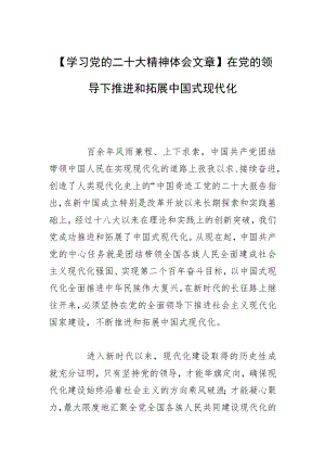 【学习党的二十大精神体会文章】在党的领导下推进和拓展中国式现代化.docx