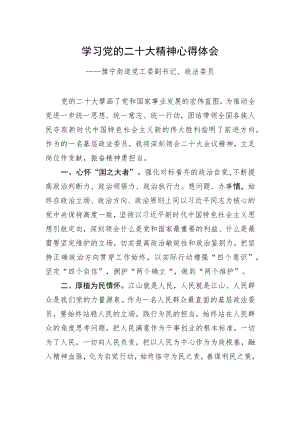 豫宁街道党工委副书记、政法委员学习二十大精神心得体会（20221220）.docx