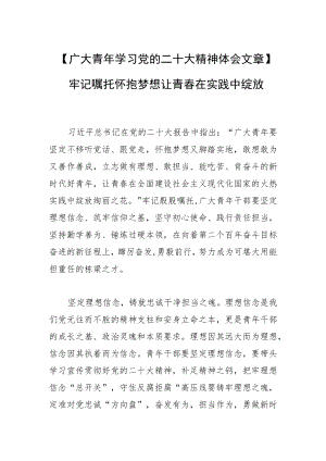 【广大青年学习党的二十大精神体会文章】牢记嘱托怀抱梦想 让青春在实践中绽放.docx