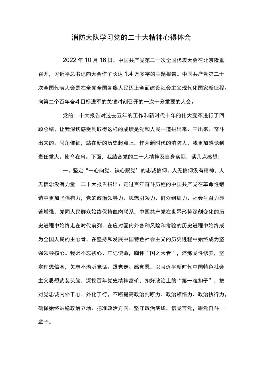 消防大队学习党的二十大精神心得体会.docx_第1页