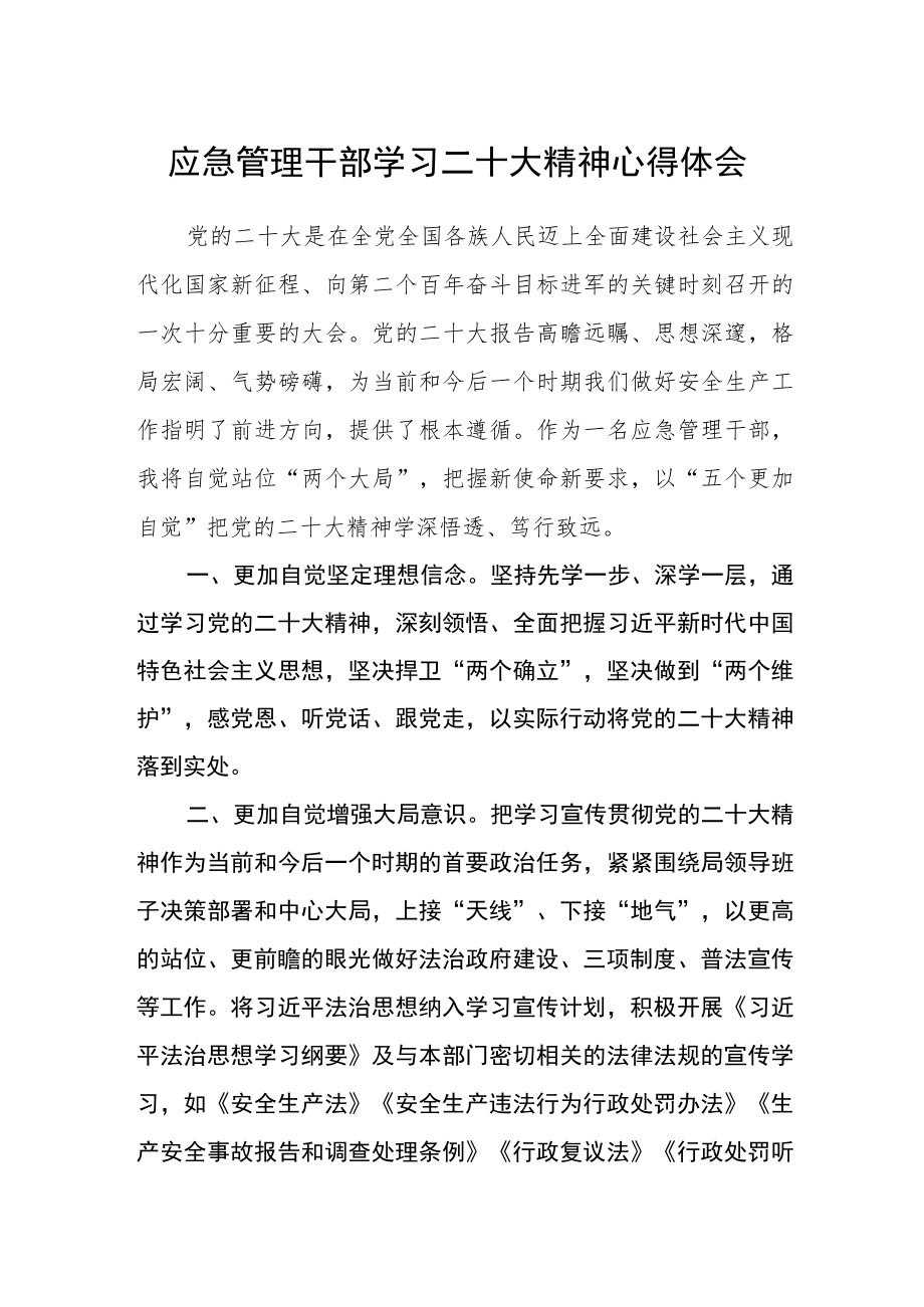 应急管理干部学习二十大精神心得体会.docx_第1页