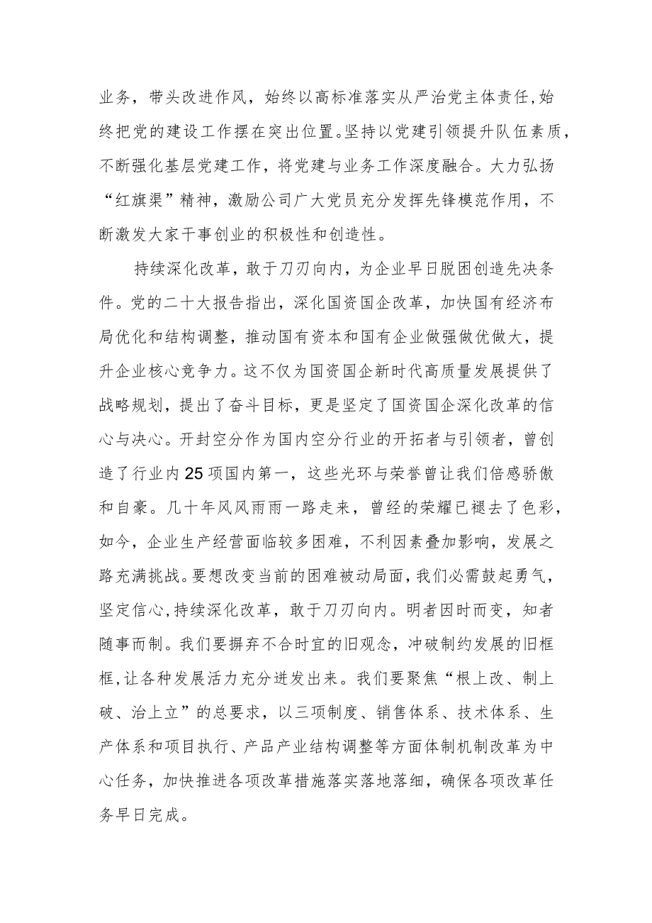 国有企业党委书记学习党的二十大心得体会.docx_第2页