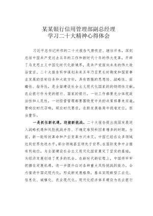 某某银行信用管理部副总经理学习二十大精神心得体会.docx