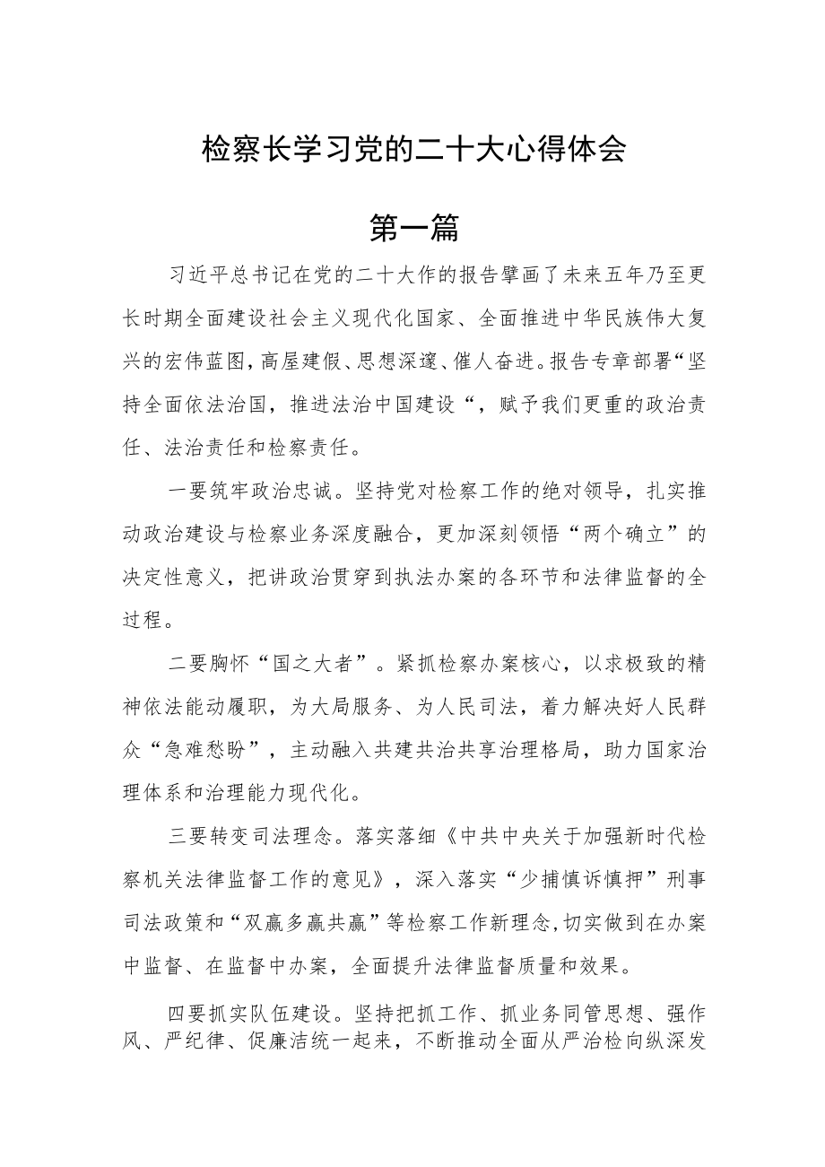 检察长学习党的二十大心得体会四篇.docx_第1页