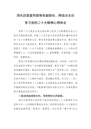 洞头区委宣传部常务副部长、网信办主任学习党的二十大精神心得体会（20221104）.docx