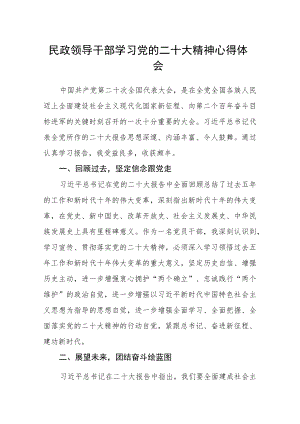 民政领导干部学习党的二十大精神心得体会.docx