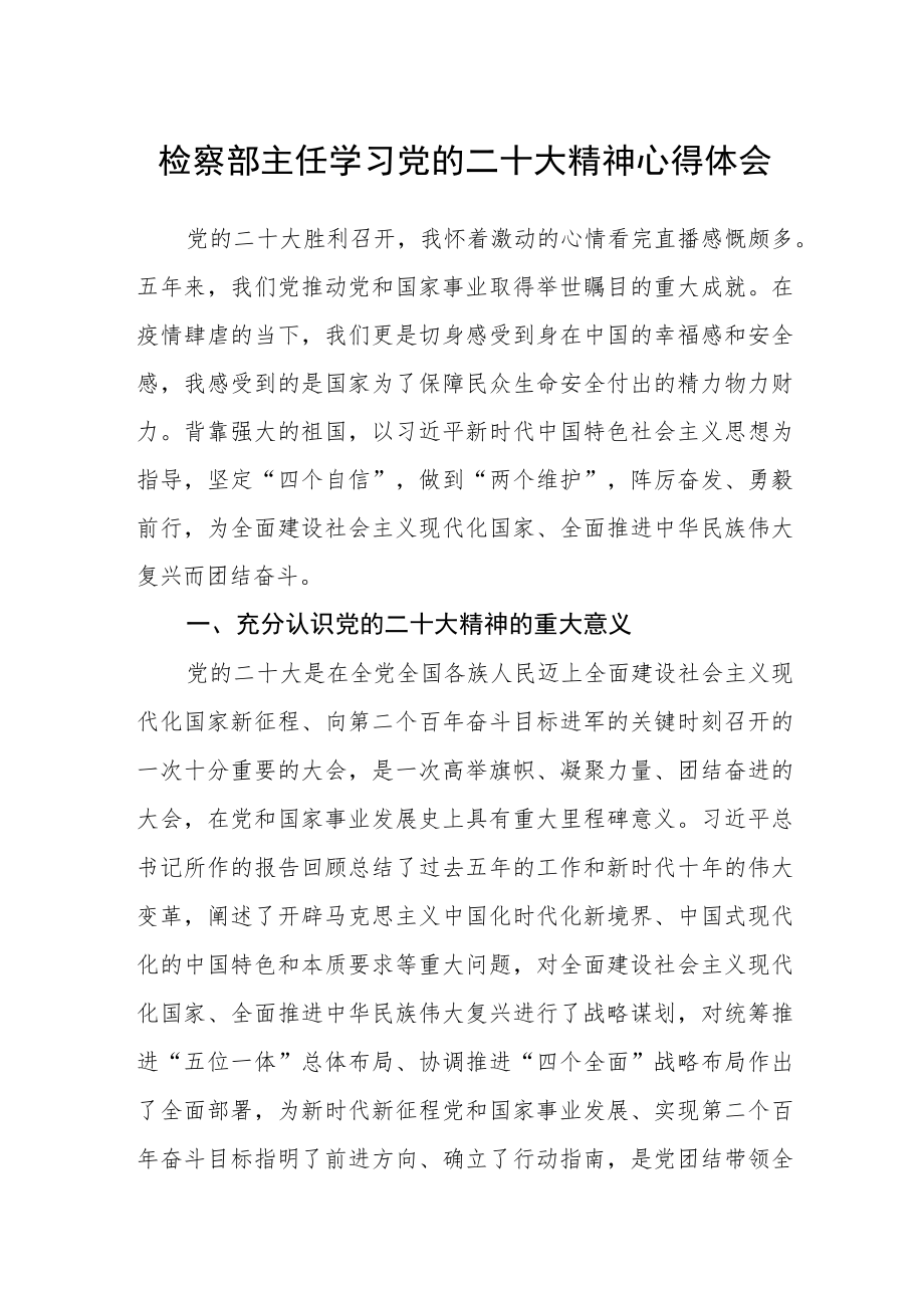 检察部主任学习党的二十大精神心得体会.docx_第1页