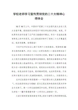 学校老师学习宣传贯彻二十大精神心得体会.docx