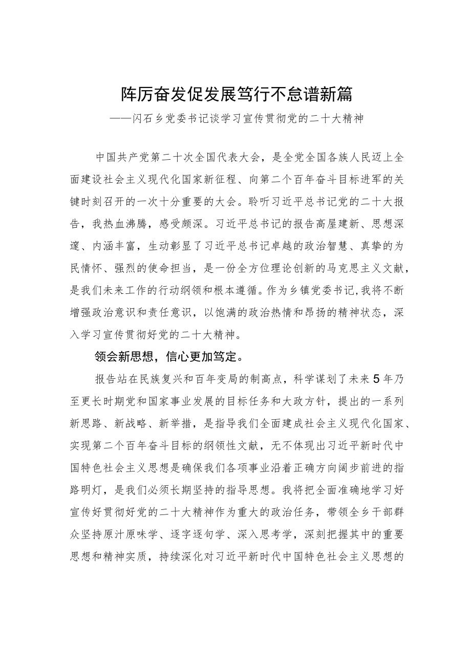 闪石乡党委书记谈学习宣传贯彻党的二十大精神（20221127）.docx_第1页