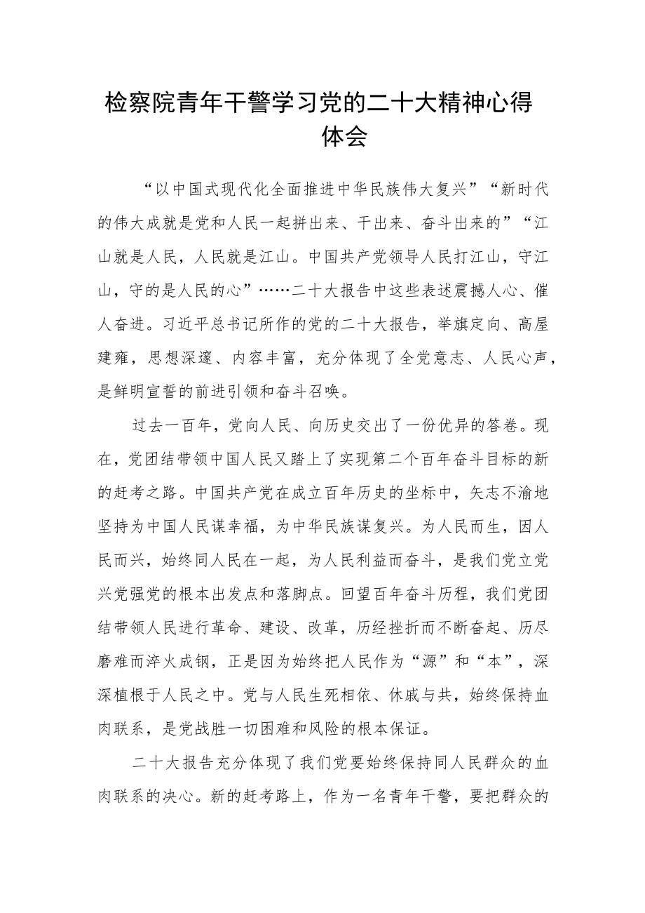 检察院青年干警学习党的二十大精神心得体会.docx_第1页