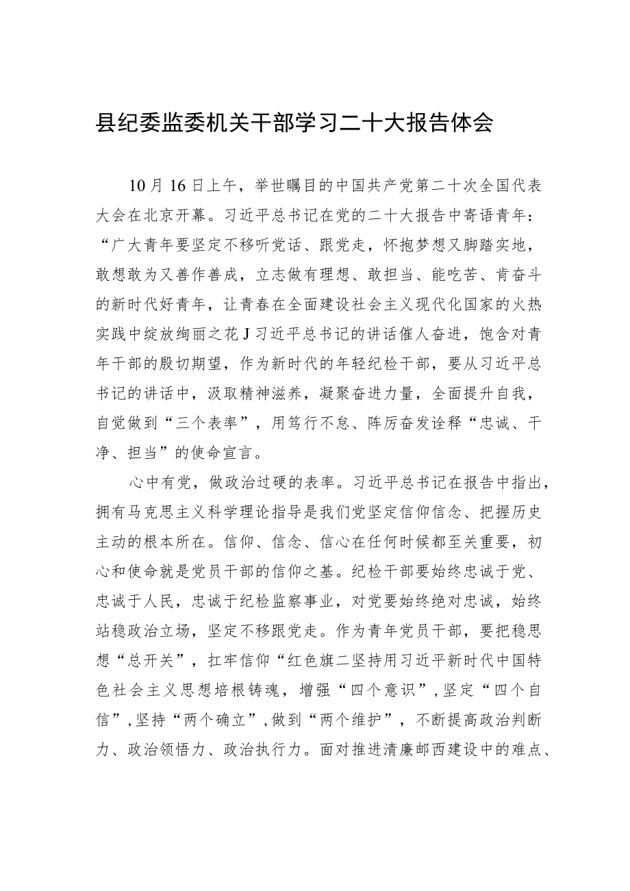 县纪委监委机关干部学习二十大报告体会（20221020）.docx_第1页