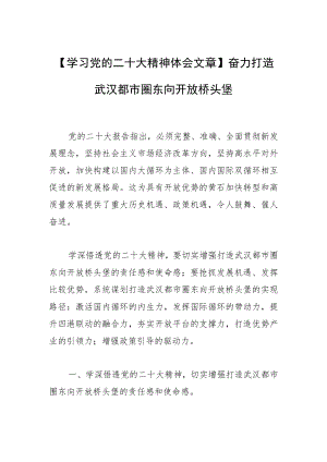 【学习党的二十大精神体会文章】奋力打造武汉都市圈东向开放桥头堡.docx