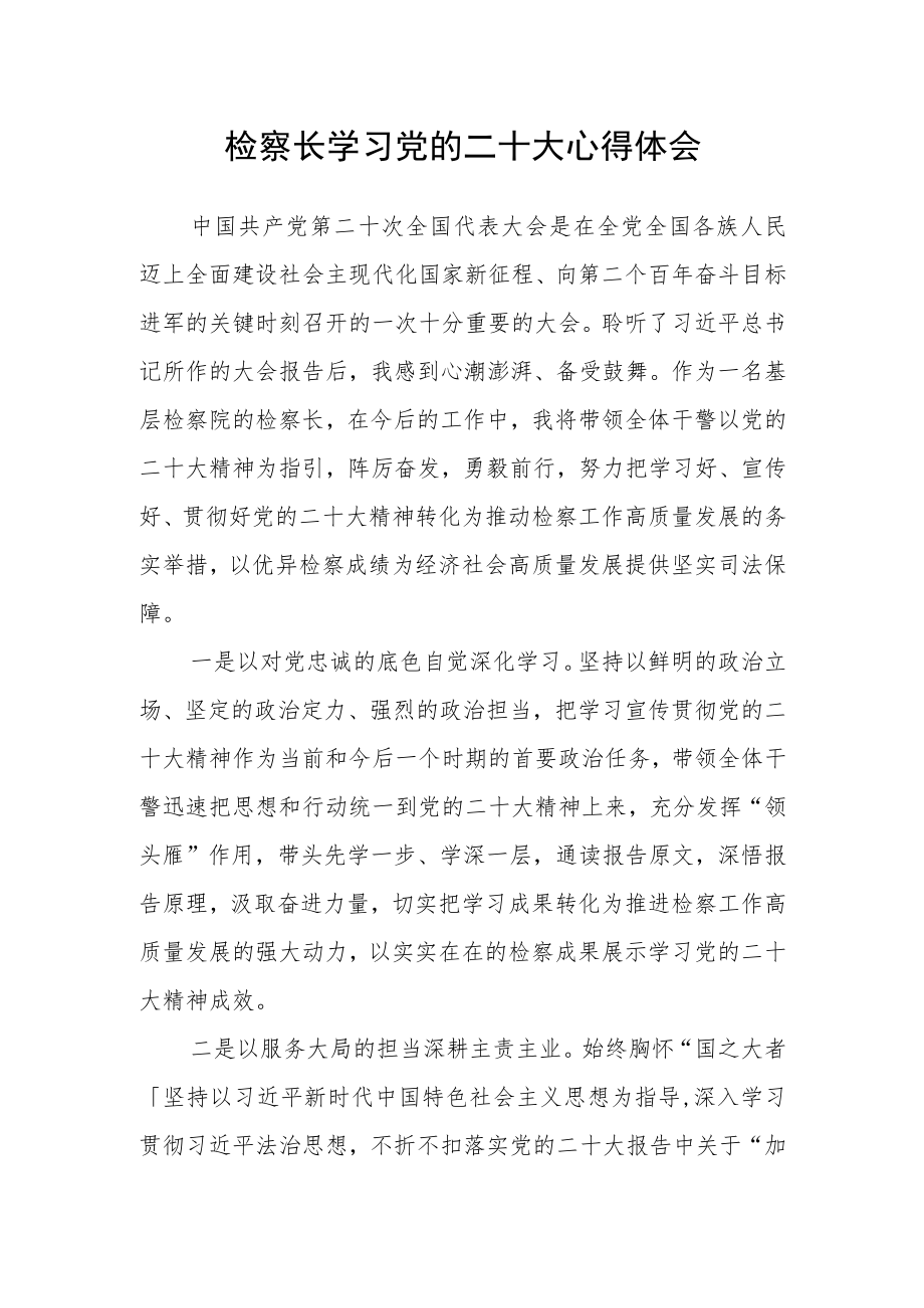 检察长学习党的二十大心得体会.docx_第1页