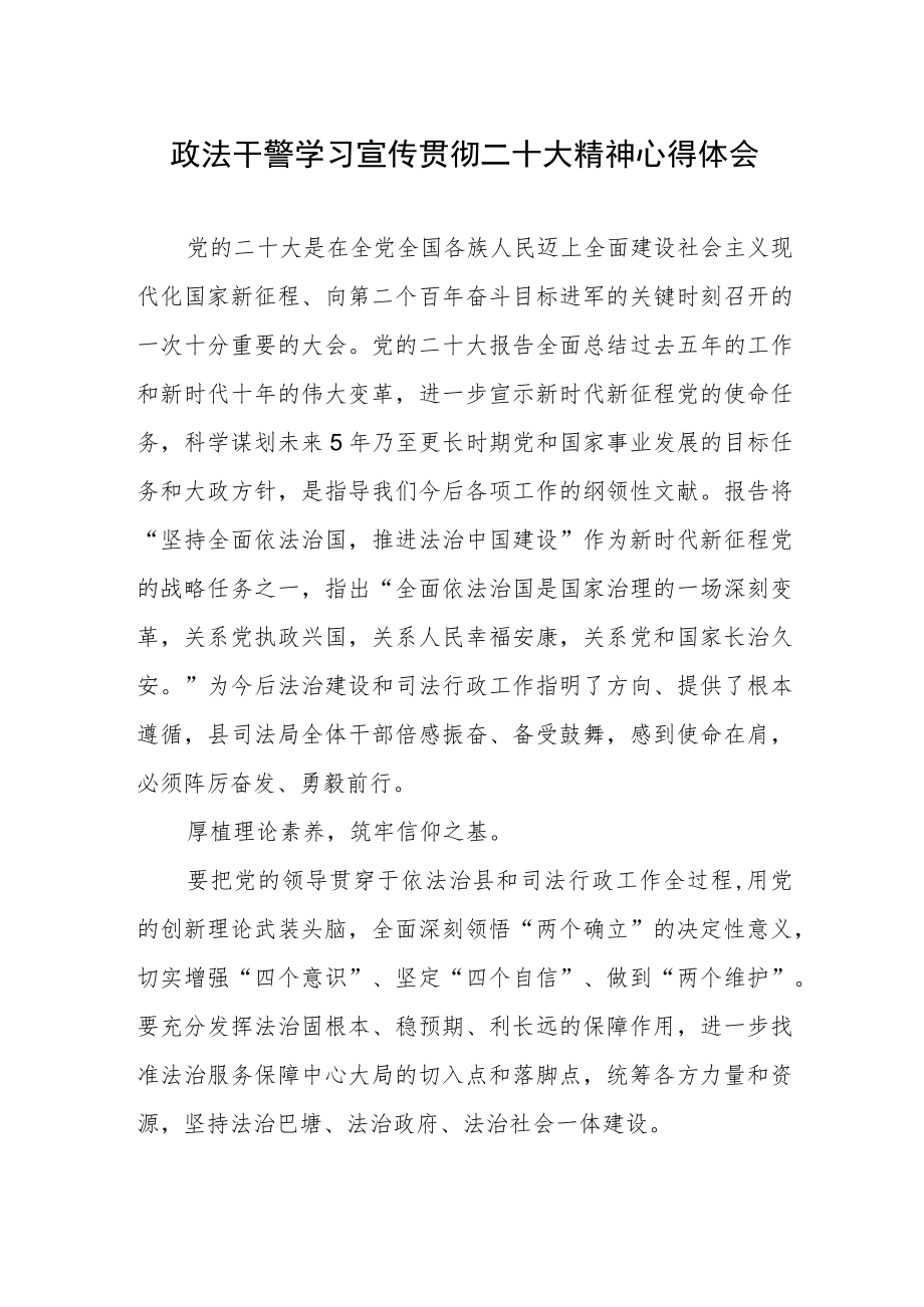 政法干警学习宣传贯彻二十大精神心得体会.docx_第1页