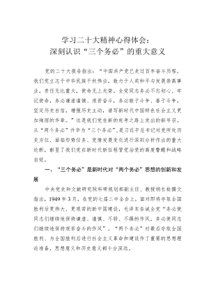 学习二十大精神心得体会：深刻认识“三个务必”的重大意义.docx