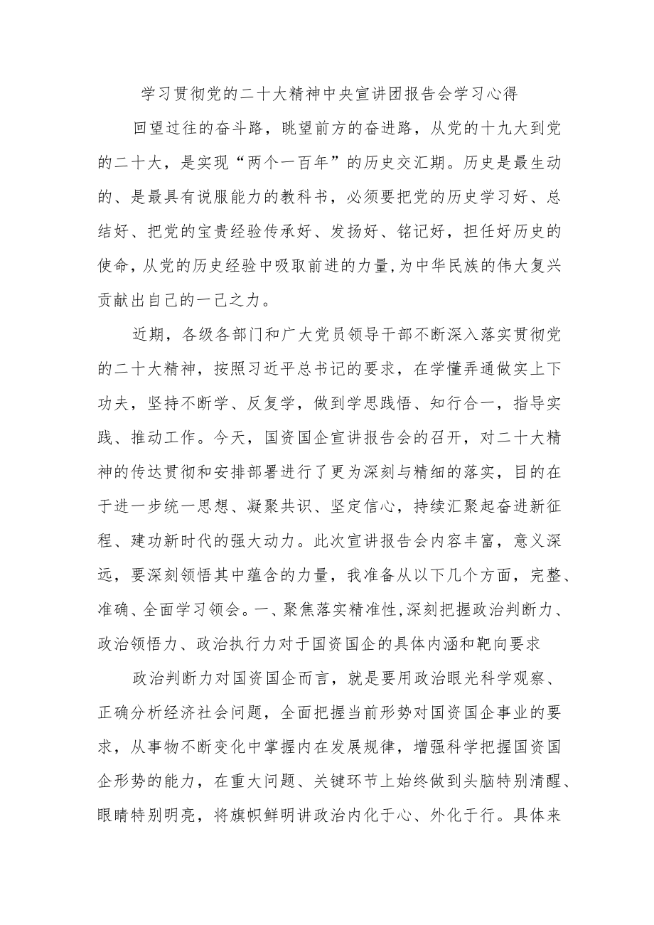 学习贯彻党的二十大精神中央宣讲团报告会学习心得.docx_第1页