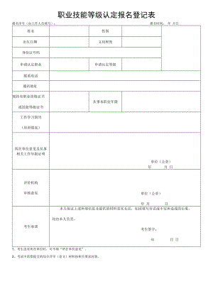 2022《职业技能等级认定报名登记表》模板.docx