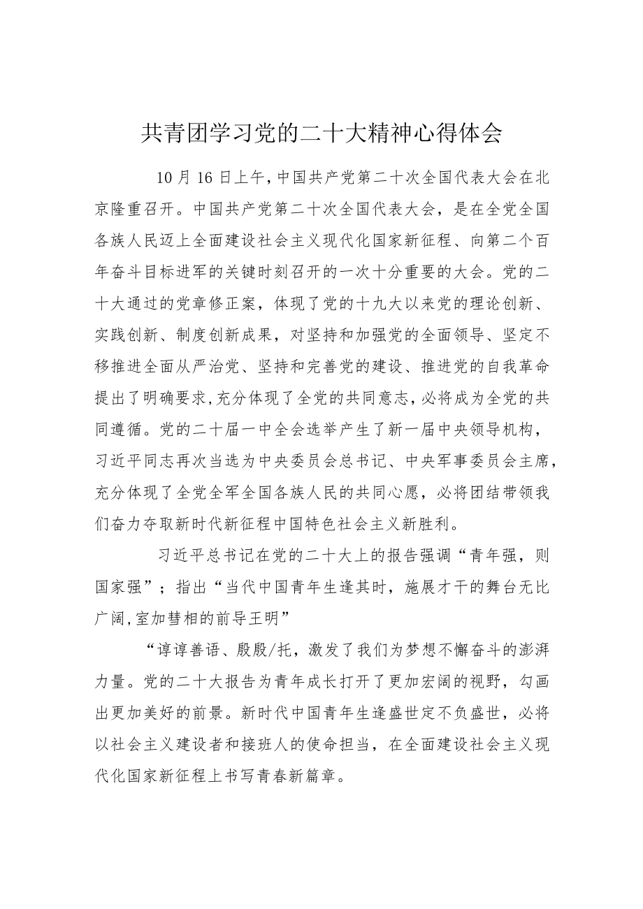 共青团学习党的二十大精神心得体会.docx_第1页