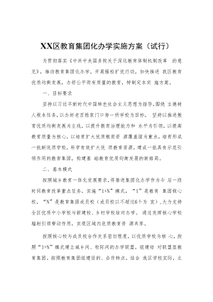 XX区教育集团化办学实施方案（试行）.docx