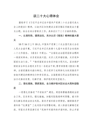 叙州区委常委、政法委书记谈二十大心得体会（1019）.docx